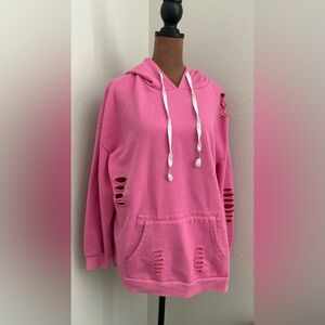 Cozy Pink Distressed Hoodie